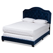 Baxton Studio Samantha Modern and Contemporary Navy Blue Velvet Fabric Upholstered Full Size Button Tufted Bed
